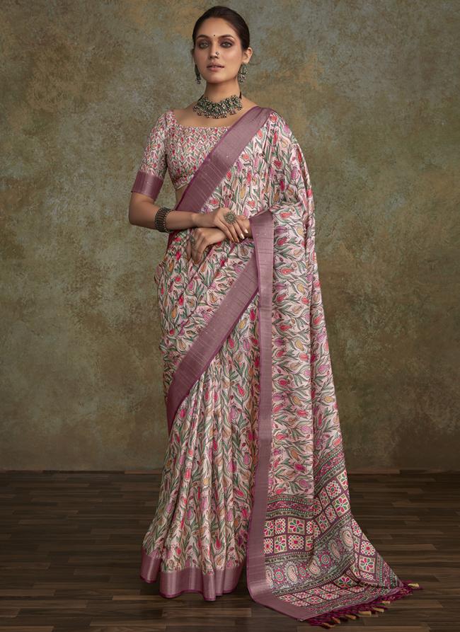 Pure Handloom Baby Pink Traditional Wear Digital Print Saree